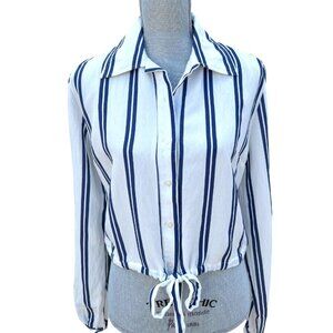 BRANDY MELVILLE 💙 JOHN GALT Blue & White Stripe Drawstring Shirt